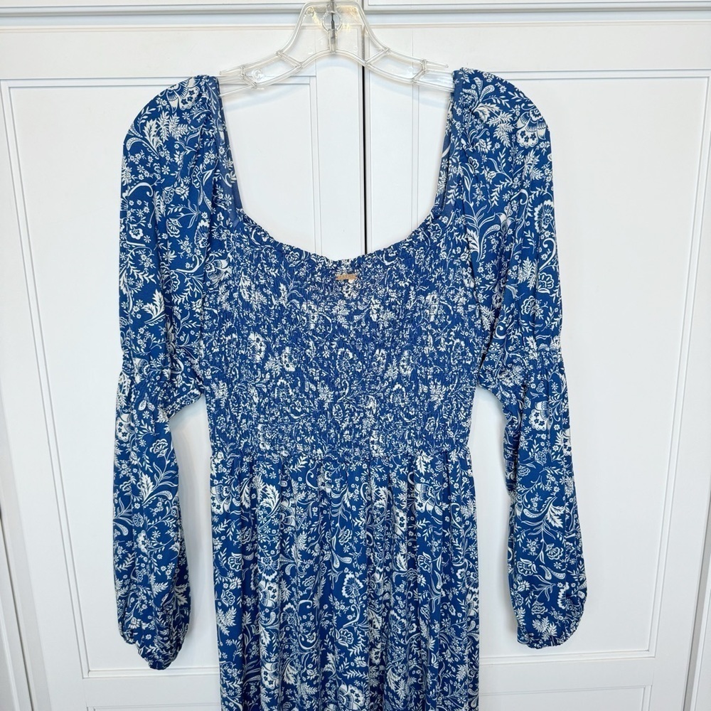 Cabana Life Aspen Puff Sleeve Blue Maxi Dress Sz Large Smocked Top Travel - Picture 14 of 16